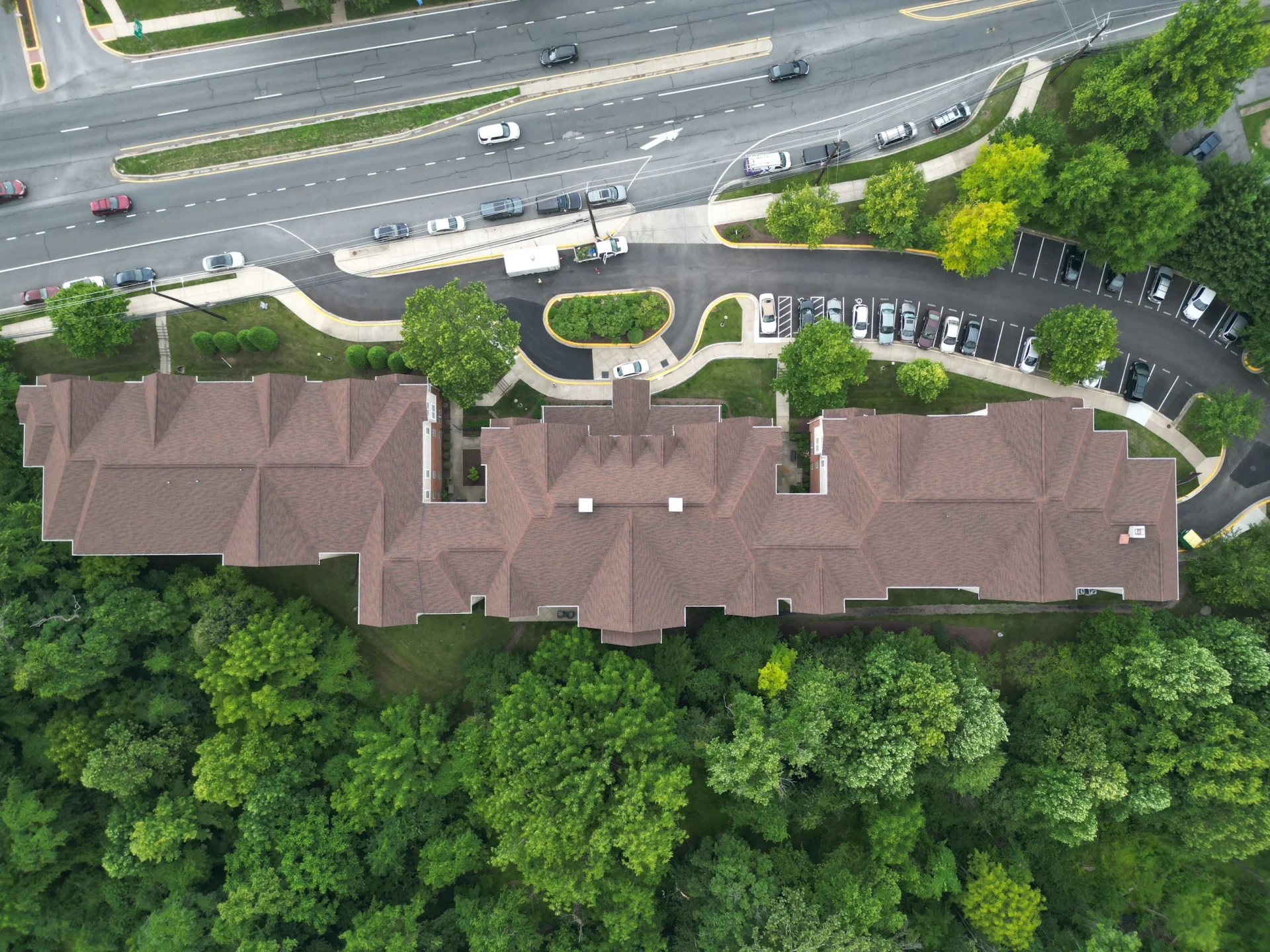 Top view of a complex near forest