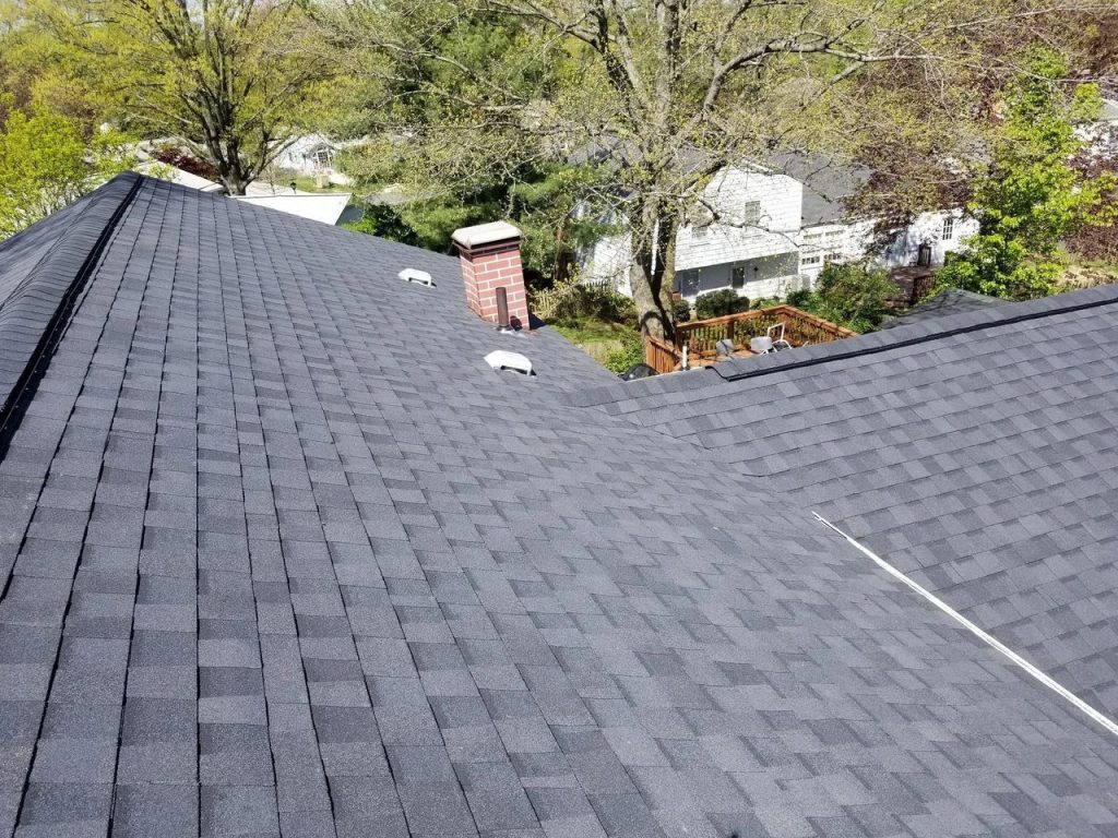 Aerial view of shingled house roof
