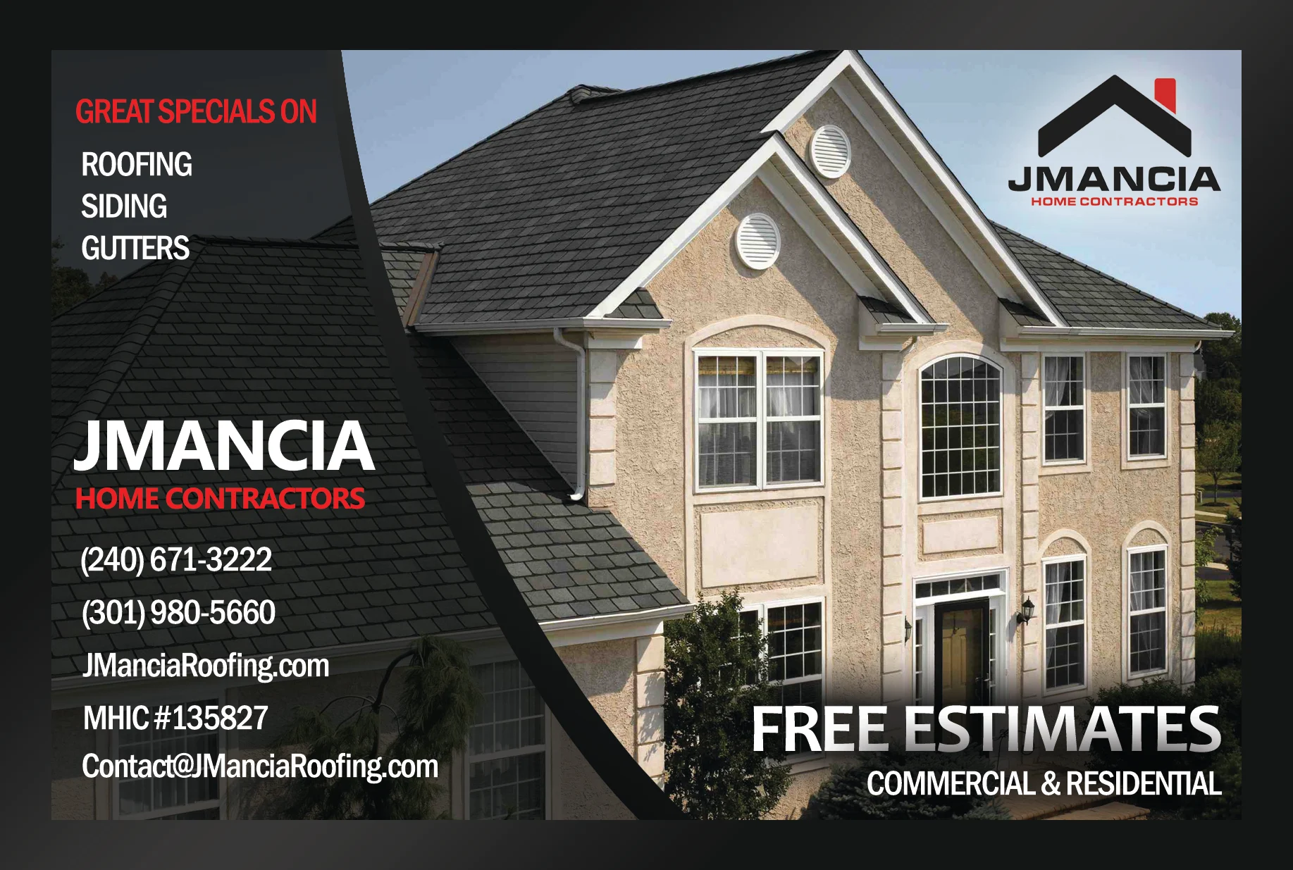 JMancia roofing and siding services promo